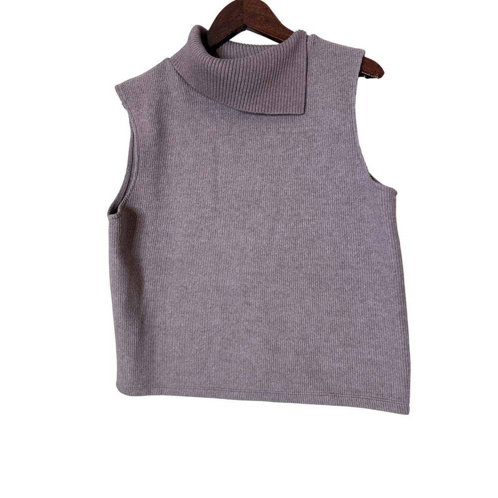 Zara Womens Grey Ribbed Asymmetrical Foldover Turtleneck Sleeveless Sweater S